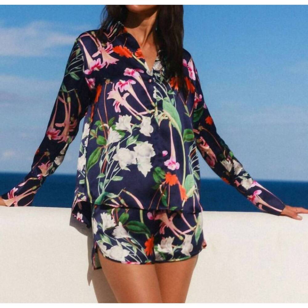 NEW CATHERINE GEE daria french cuff silk blouse in midnight bloom - Picture 2 of 3